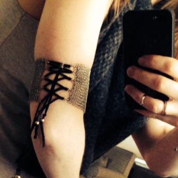 Free People Chainmail & Leather Cuff - Gold - Picture 2 of 4